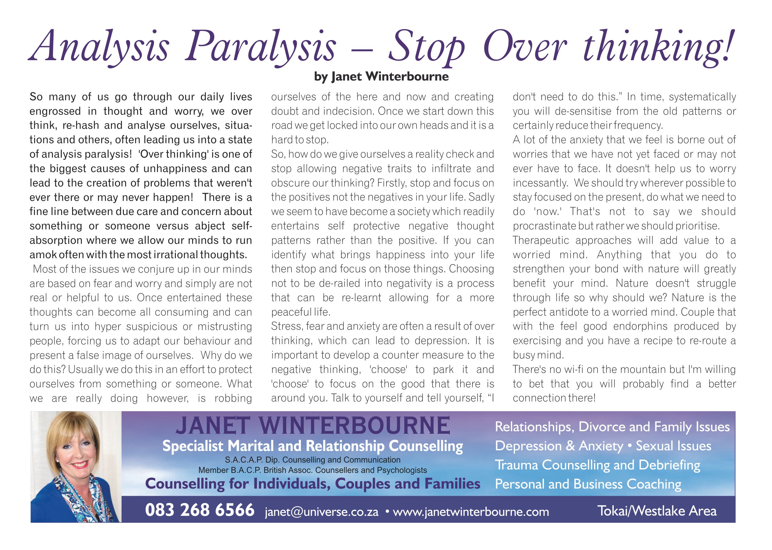Analysis Paralysis - Stop Over thinking | Psychologist Cape Town