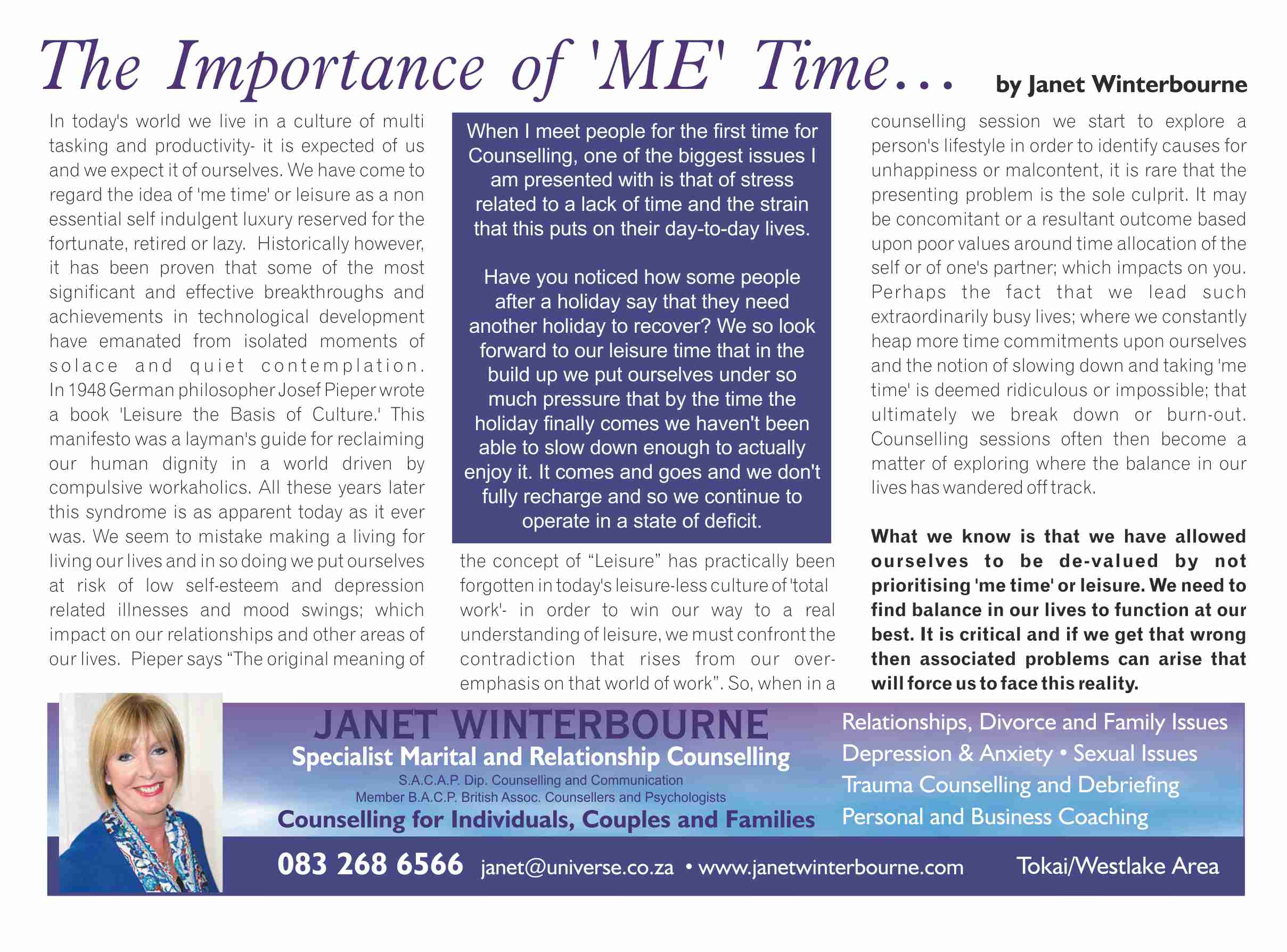 The Importance of ‘me’ time | Psychologist Cape Town