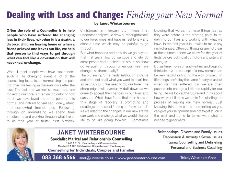 Dealing with Loss and Changes: Finding your New Normal | Psychologist Cape Town