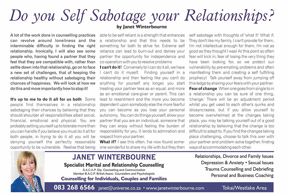 Do you self-sabotage your relationships | Psychologist Cape Town