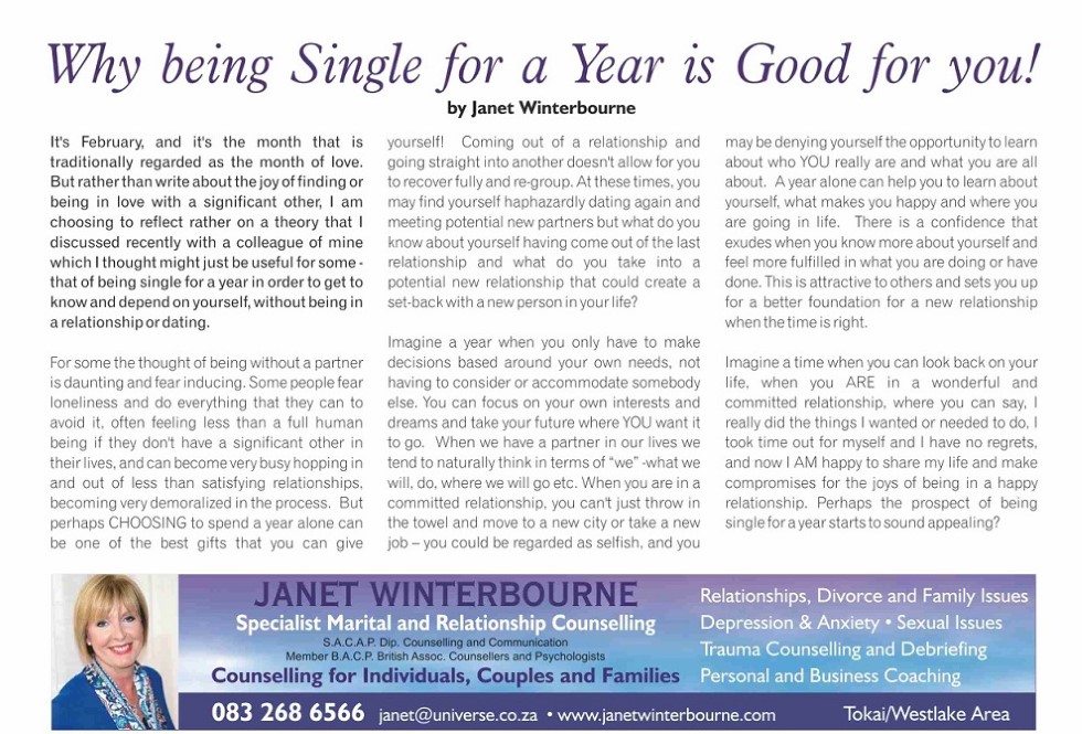 Why being Single For a Year is Good For You | Psychologist Cape Town