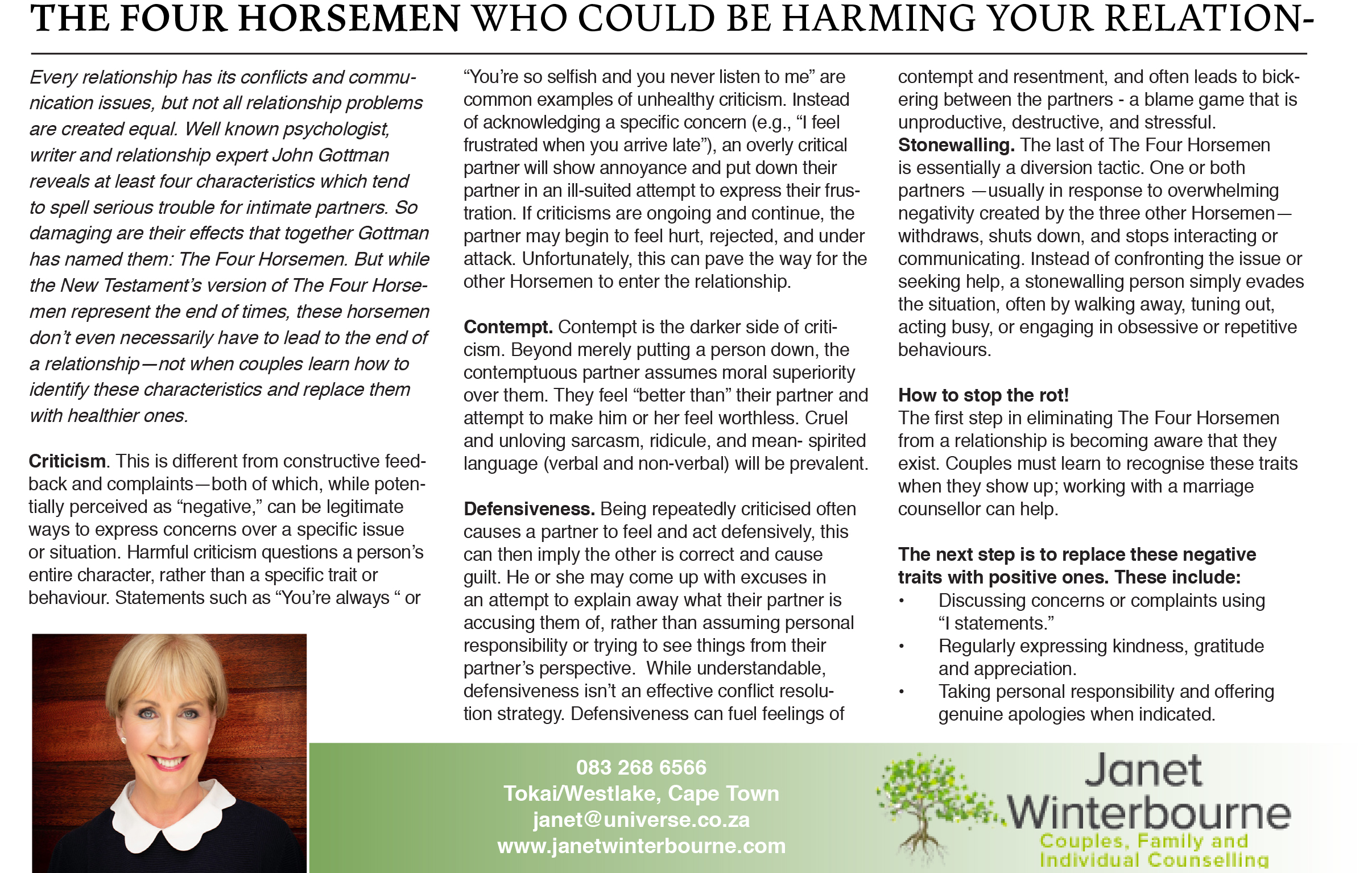 THE FOUR HORSEMEN WHO COULD BE HARMING YOUR RELATIONSHIP | Psychologist Cape Town