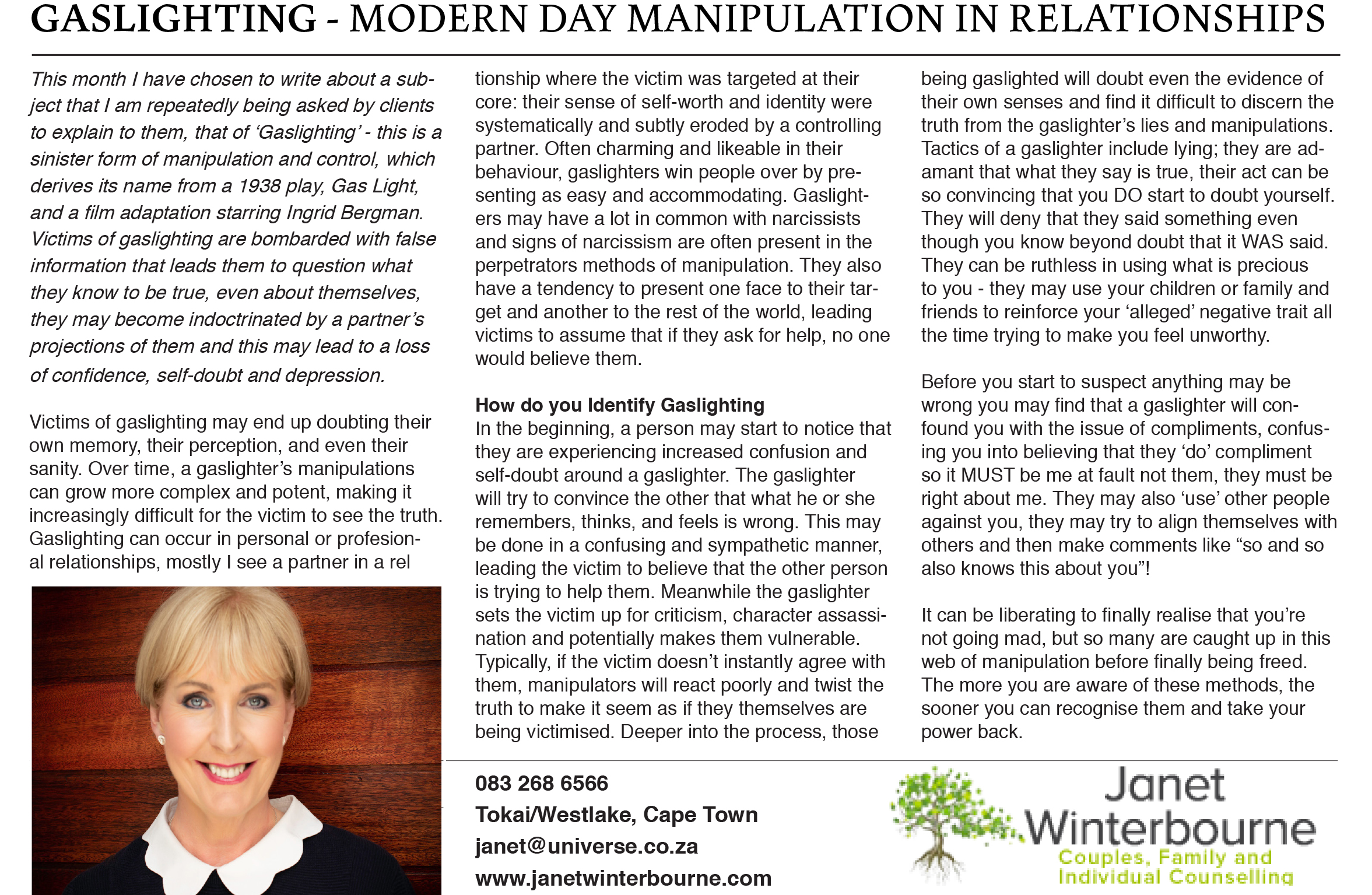 Gaslighting - Modern day manipulation in relationships | Psychologist Cape Town